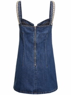 SELF-PORTRAIT Embellished Cotton Denim Mini Dress