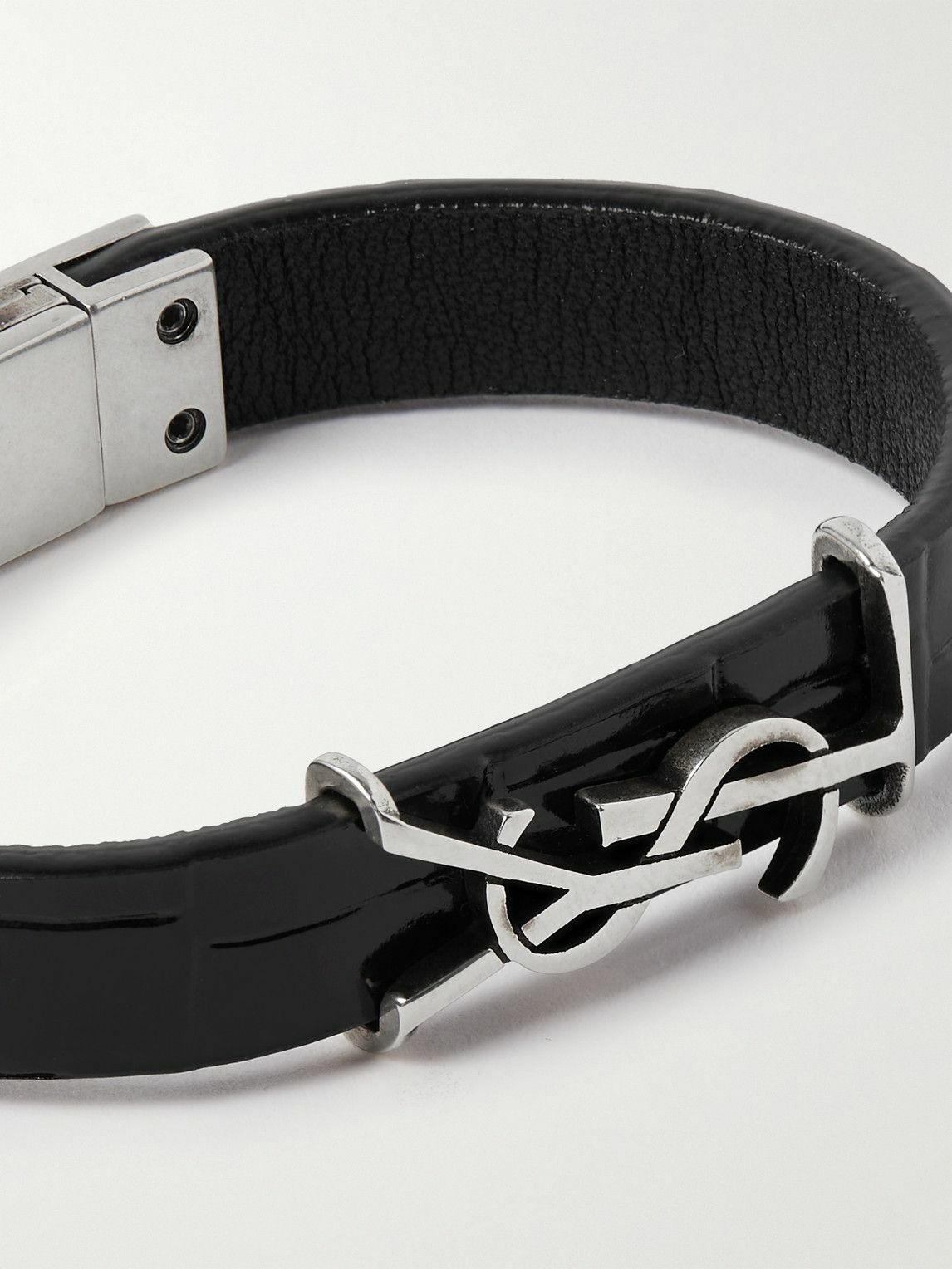 SAINT LAURENT Opyum Leather and Silver-Tone Bracelet for Men