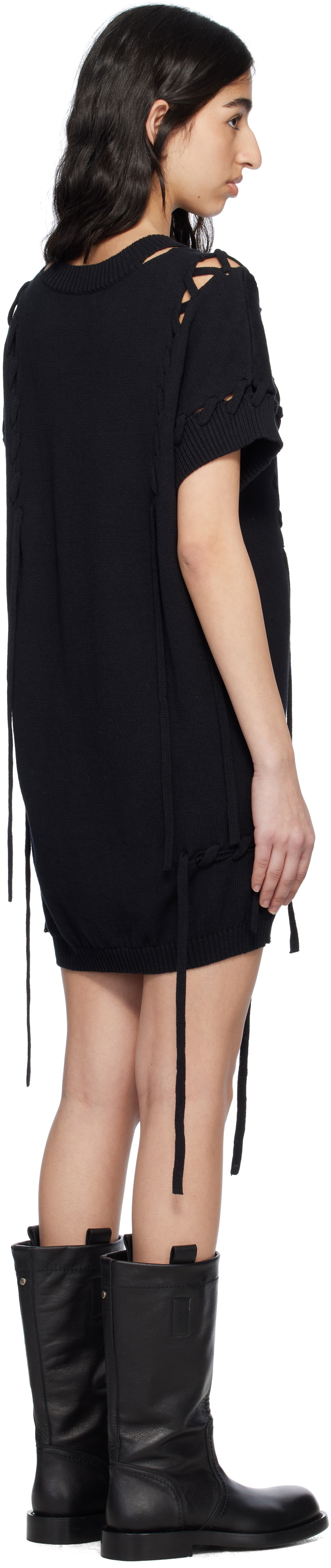 YOHJI YAMAMOTO Black Lace-Up Detail Minidress
