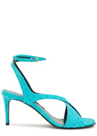 Khaite Liria 75 Cross-over Ostrich Leather Sandals Light Blue