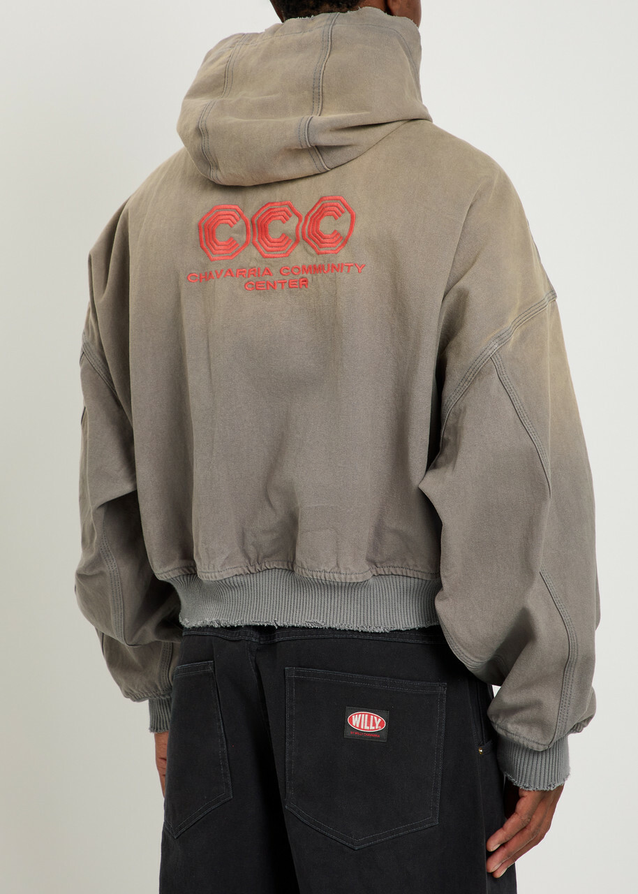 Willy Chavarria Juggernaut Hooded Embroidered Canvas Jacket Grey
