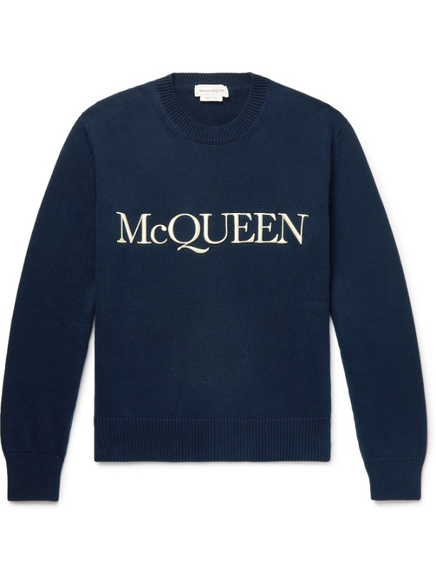 Photo: ALEXANDER MCQUEEN - Logo-Embroidered Cotton Sweater - Blue