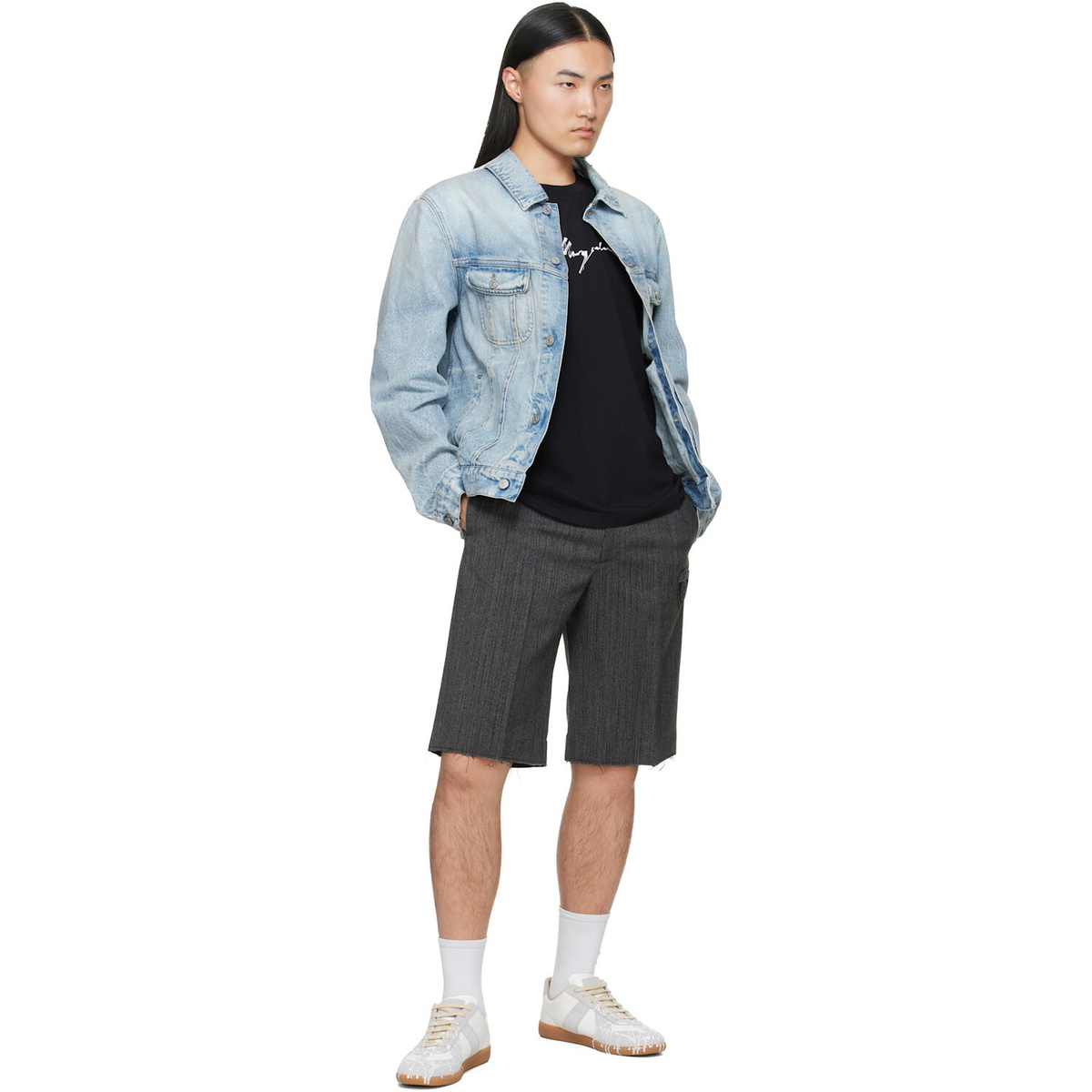 MM6 Maison Margiela Blue Poplin Trim Denim Jacket