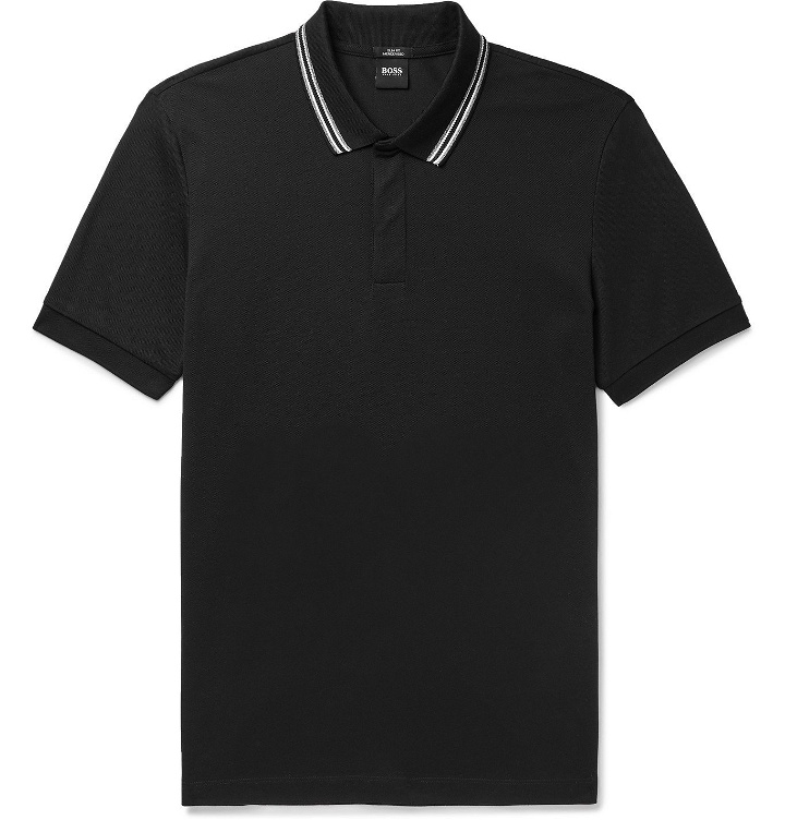 Photo: Hugo Boss - Penrose Contrast-Tipped Mercerised Cotton-Piqué Polo Shirt - Black
