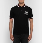 Dolce & Gabbana - Stripe-Trimmed Appliquéd Cotton-Piqué Polo Shirt - Men - Black