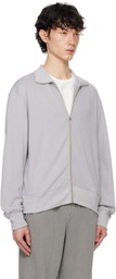Lady White Co. Gray Mesh Full Zip Sweater