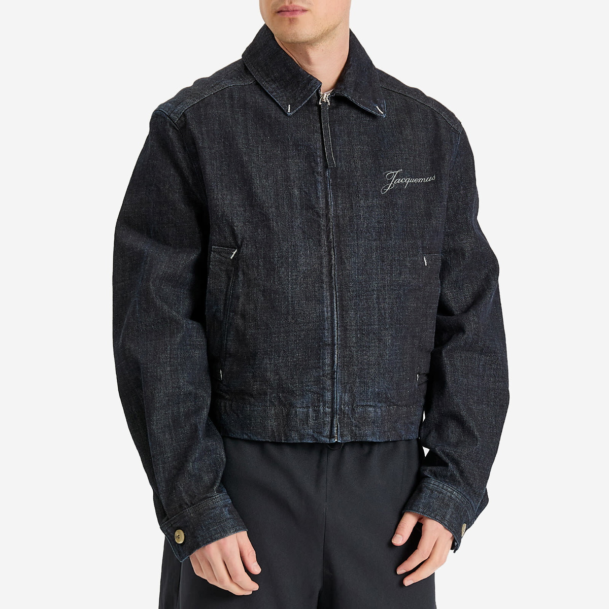 Jacquemus Men's Indigo Wash Denim Jacket in Dark Navy