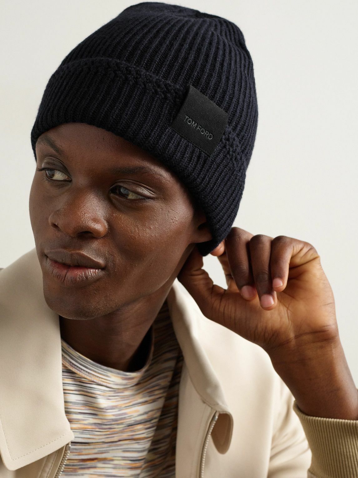TOM FORD - Logo-Appliquéd Ribbed Cashmere Beanie - Blue