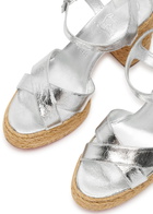 Christian Louboutin Calakala 85 Metallic Leather Espadrille Sandals Silver
