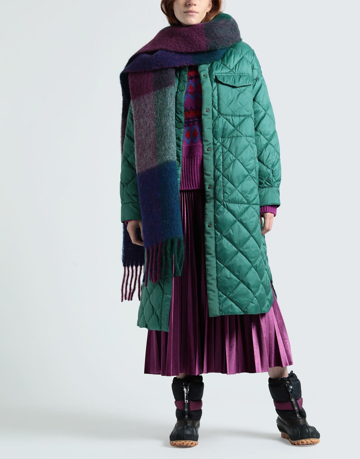Woolrich Multicolor Wool Check Scarf Womens Scarf in Green