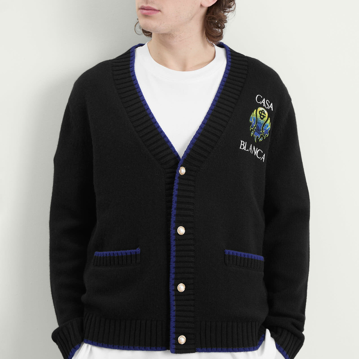 Casablanca Men's Flaming Tennis Ball Cardigan in Black