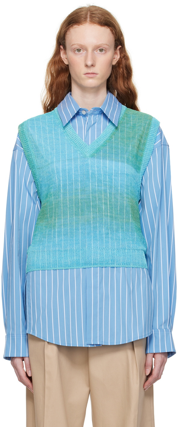 Wooyoungmi Blue Gradient Stripe Vest