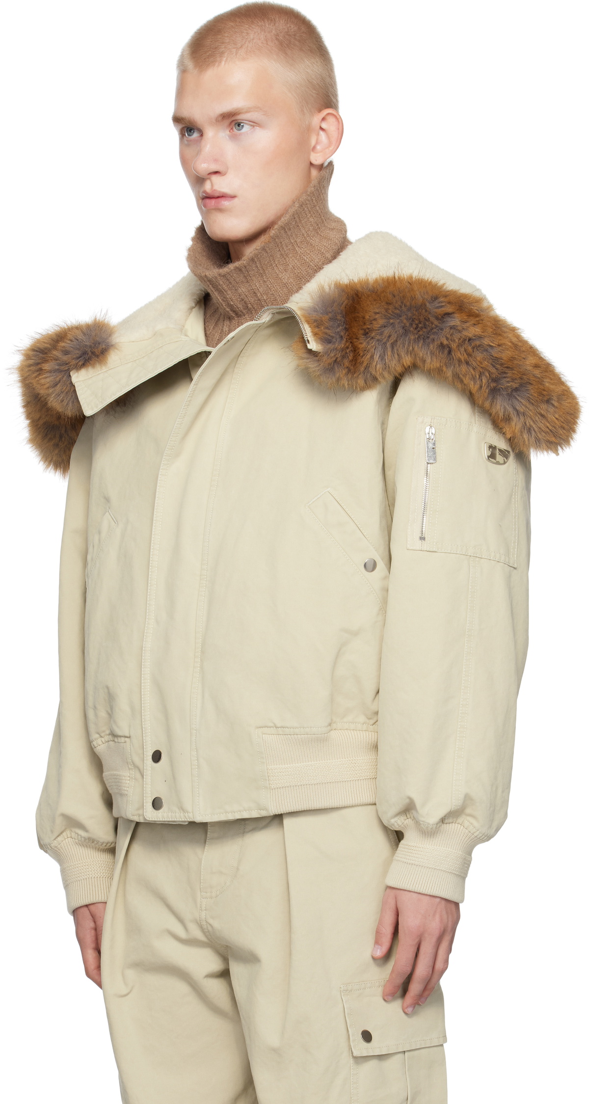 Burberry Beige Faux-Fur Trim Cotton Bomber Jacket
