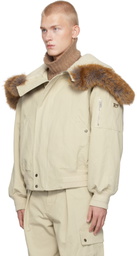 Burberry Beige Faux-Fur Trim Cotton Bomber Jacket