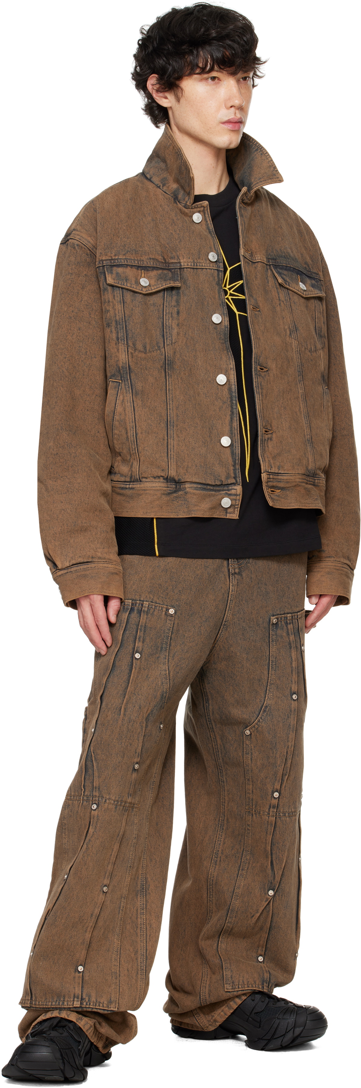 KUSIKOHC Brown Padded Multi Rivet Denim Jacket