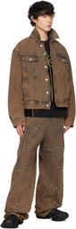KUSIKOHC Brown Padded Multi Rivet Denim Jacket