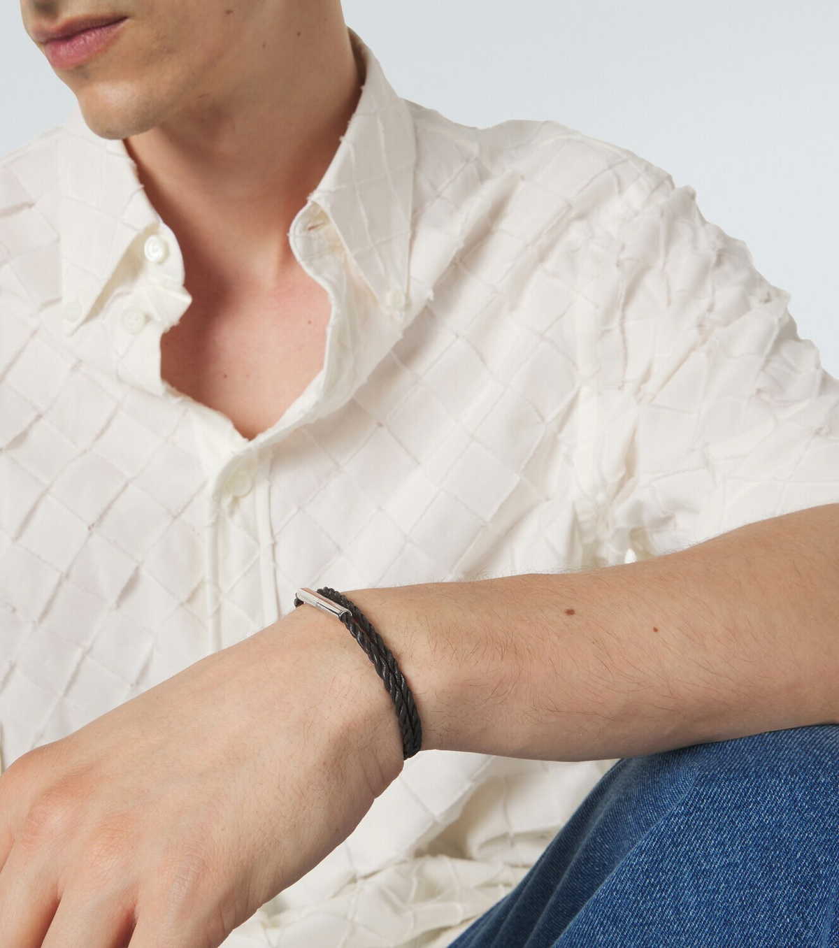 Bottega Veneta Leather sterling silver bracelet
