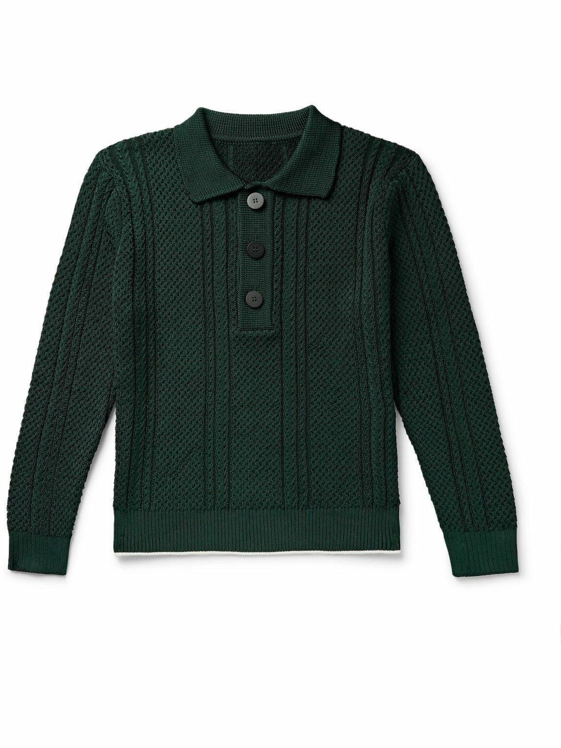 Photo: Jacquemus - Belo Cable-Knit Polo Shirt - Green