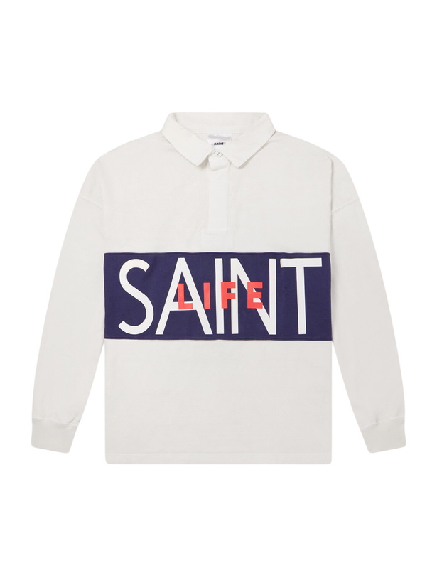 Photo: SAINT MXXXXXX - Saint Life Printed Cotton-Jersey Polo Shirt - White