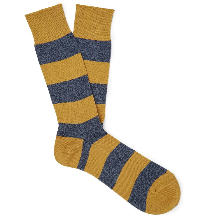 Photo: Mr P. - Striped Mélange Cotton-Blend Socks - Yellow