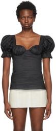 Wandering Black Ramie Empire Waist Blouse