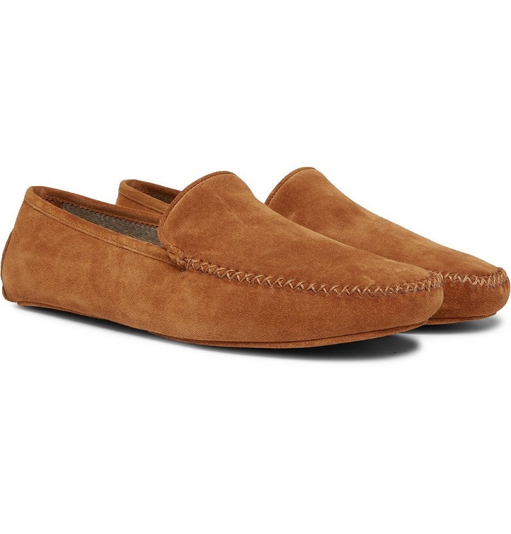 Photo: Thom Sweeney - Cashmere-Lined Suede Slippers - Men - Tan