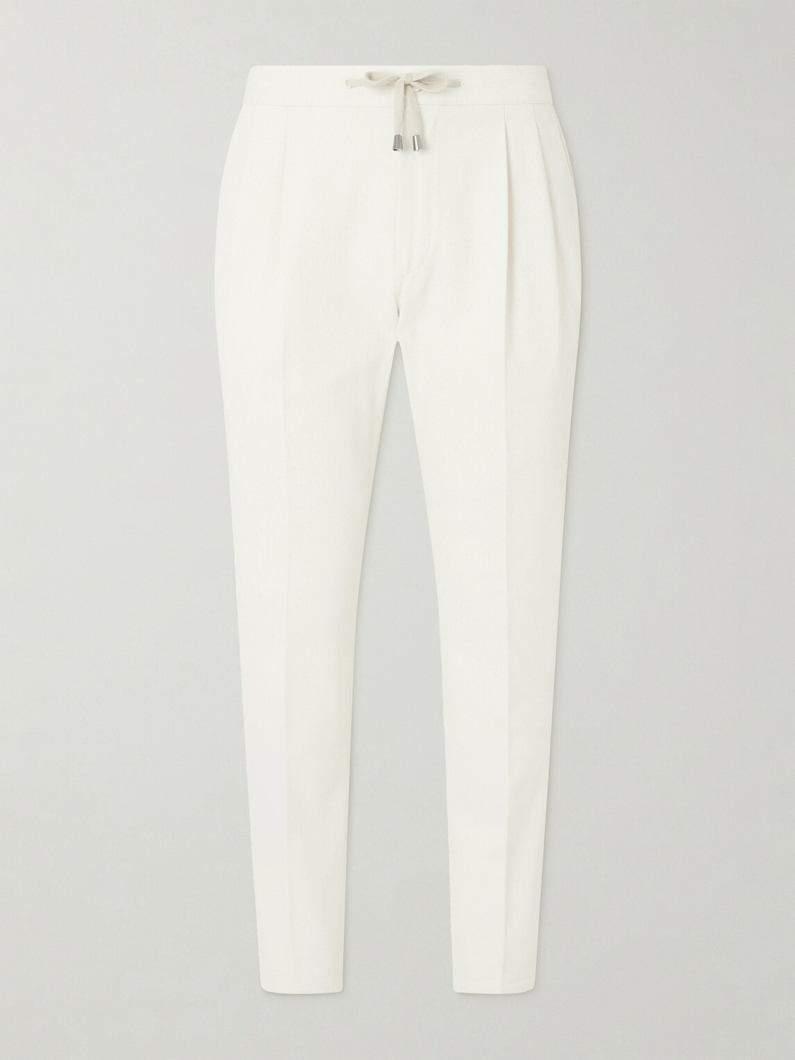 De Petrillo - Straight-Leg Pleated Cotton-Twill Trousers - Neutrals