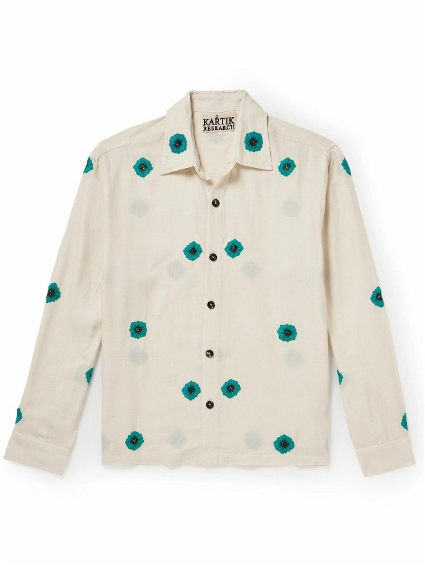 Photo: Kartik Research - Camp-Collar Embellished Embroidered Cotton-Jacquard Shirt - Neutrals