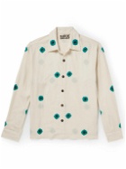 Kartik Research - Camp-Collar Embellished Embroidered Cotton-Jacquard Shirt - Neutrals