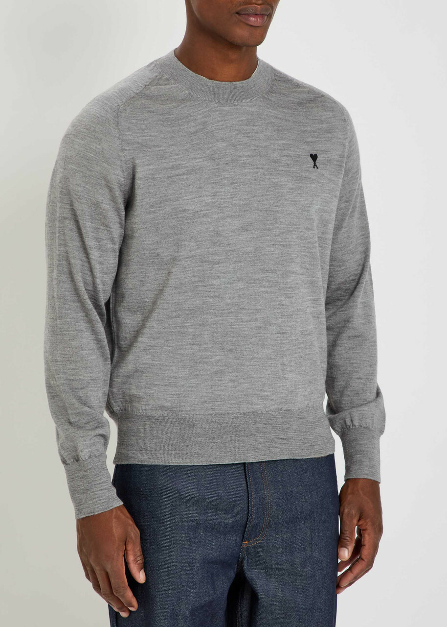 Ami Paris Logo-embroidered Wool Jumper Grey