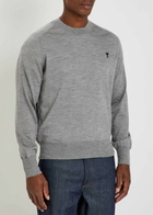 Ami Paris Logo-embroidered Wool Jumper Grey
