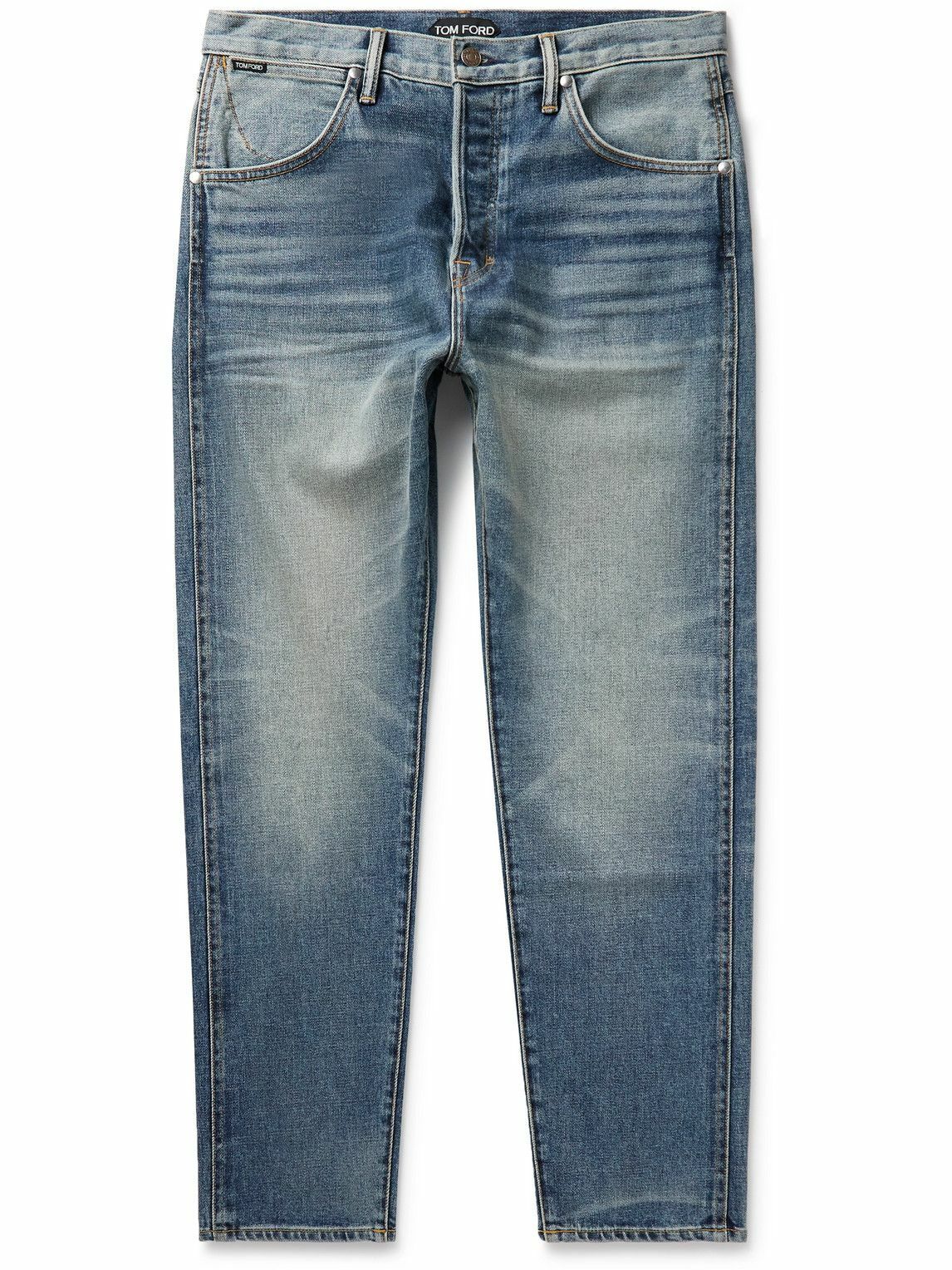 TOM FORD - Slim-Fit Garment-Washed Selvedge Jeans - Blue TOM