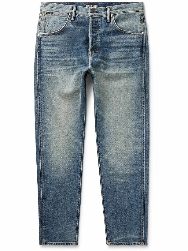 Photo: TOM FORD - Slim-Fit Garment-Washed Selvedge Jeans - Blue