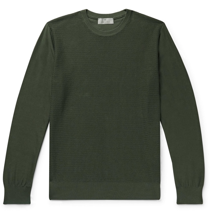 Photo: Canali - Textured-Cotton Sweater - Green