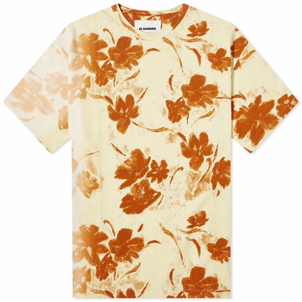 Jil Sander Men's Floral Print T-Shirt in Burnt Amber Jil Sander