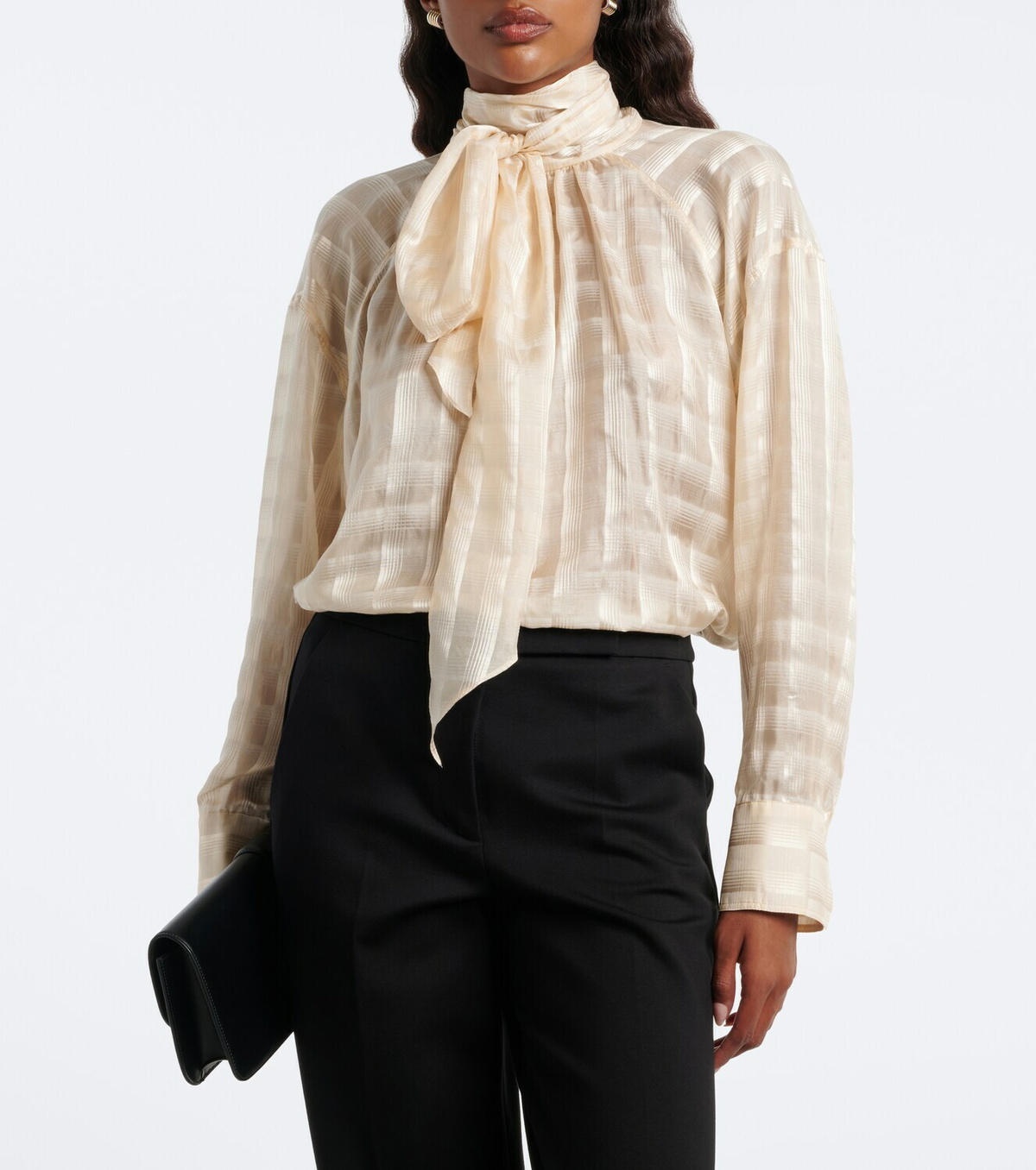 Dorothee Schumacher Airy Check tie-neck cotton and silk blouse