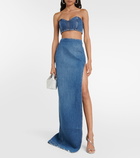 Mônot Side-slit denim maxi skirt