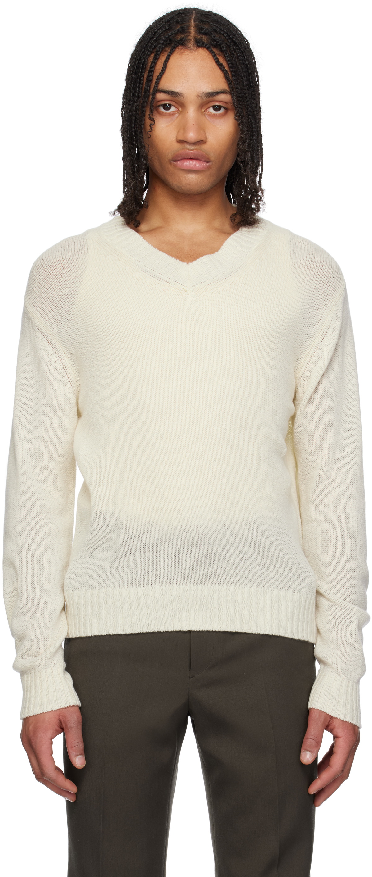 トップス AURALEE SUMMER CASHMERE KNIT V-NECK P/O AURALEE Off-White Summer Cashmere Knit V-Neck Sweater Auralee