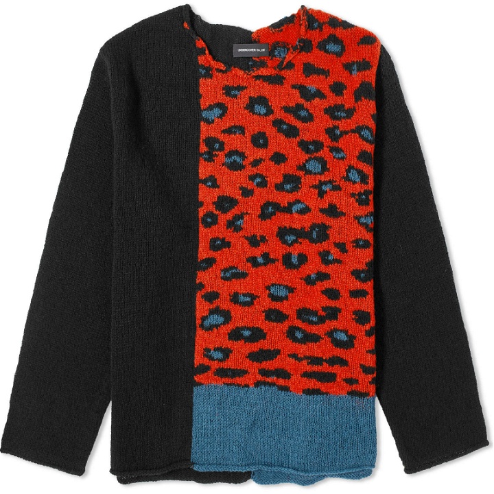 Photo: Undercover Men's Panelled Leopard Crew Knit in Black