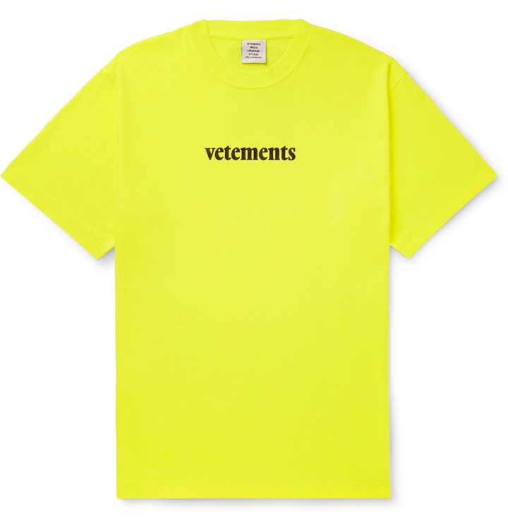 Photo: Vetements - Appliquéd Logo-Print Cotton-Jersey T-Shirt - Yellow
