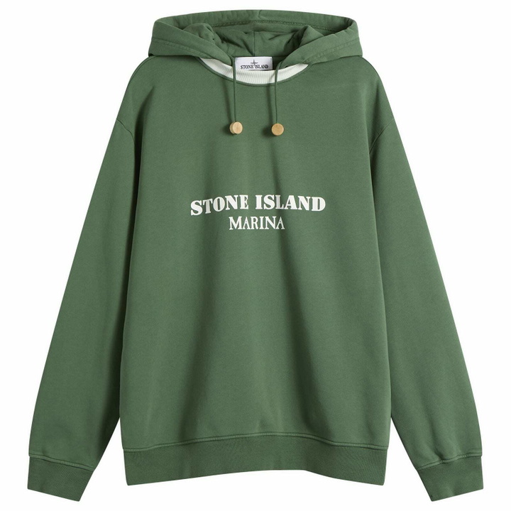 Photo: Stone Island Men's Marina Garment Dyed Logo Hoodie in Quartz Green