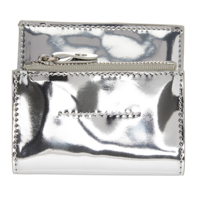 MM6 Maison Margiela Silver and Beige Faux-Leather Flip Flap Wallet