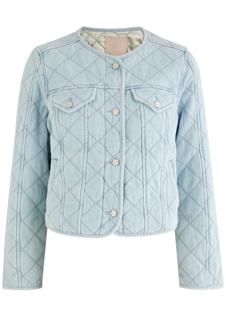 Paige Jayla Cropped Quilted Chambray Jacket Light Blue