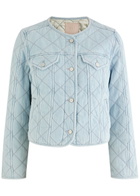 Paige Jayla Cropped Quilted Chambray Jacket Light Blue