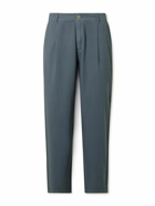 Folk - Wide-Leg Pleated Cotton-Twill Trousers - Blue