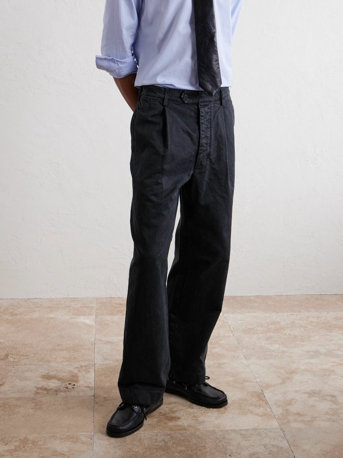 Auralee - Straight-Leg Pleated Cotton Chinos - Black