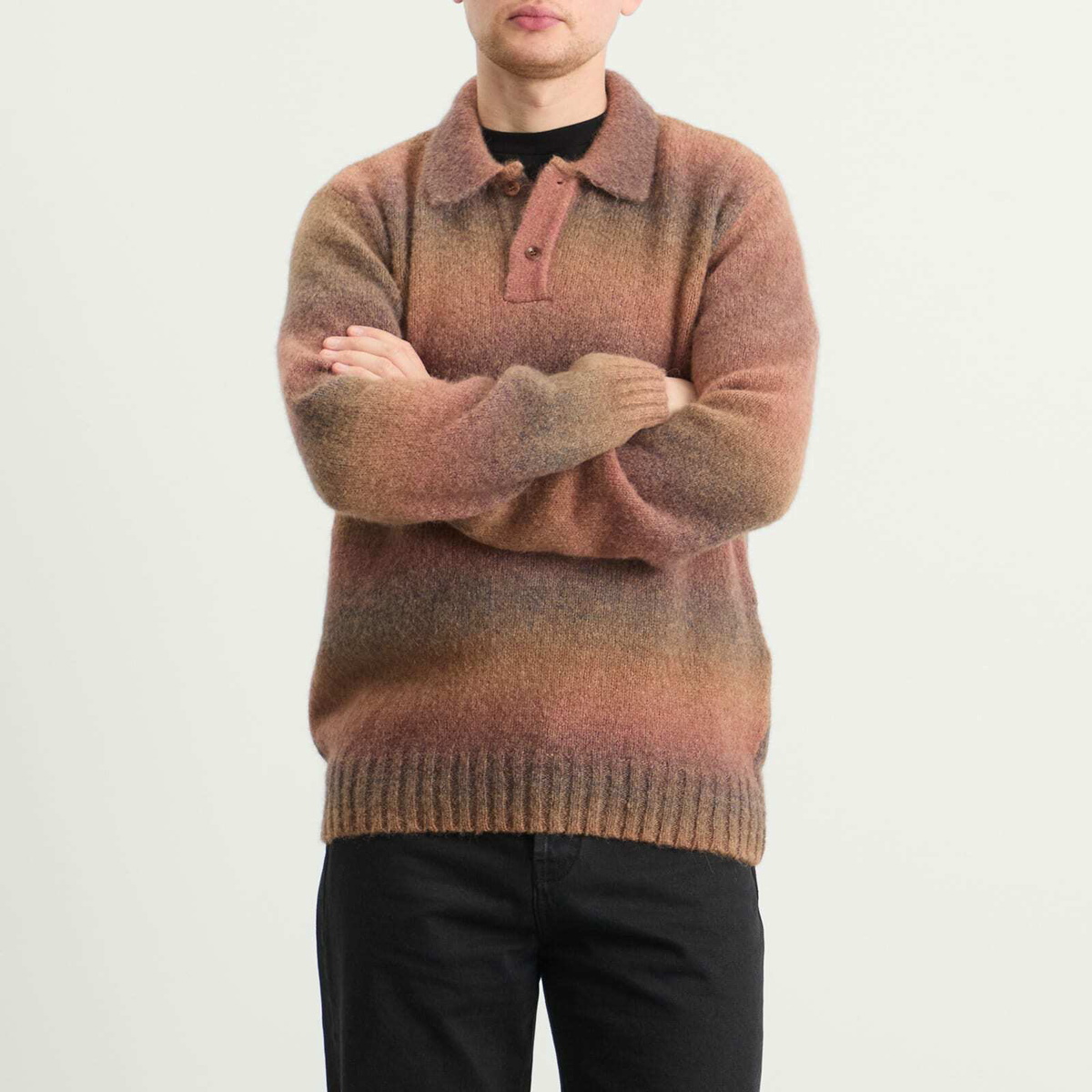 Palmes Men's Alpaca Long Sleeve Knit Polo in Brown