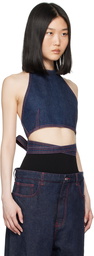 ALAÏA Blue Cross Over Denim Tank Top