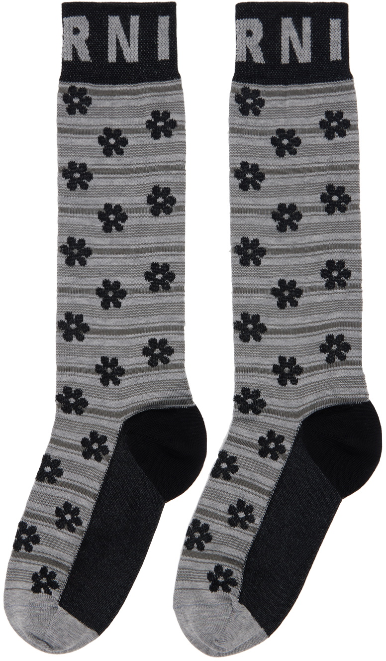Marni Gray & Black Flower Jacquard Socks