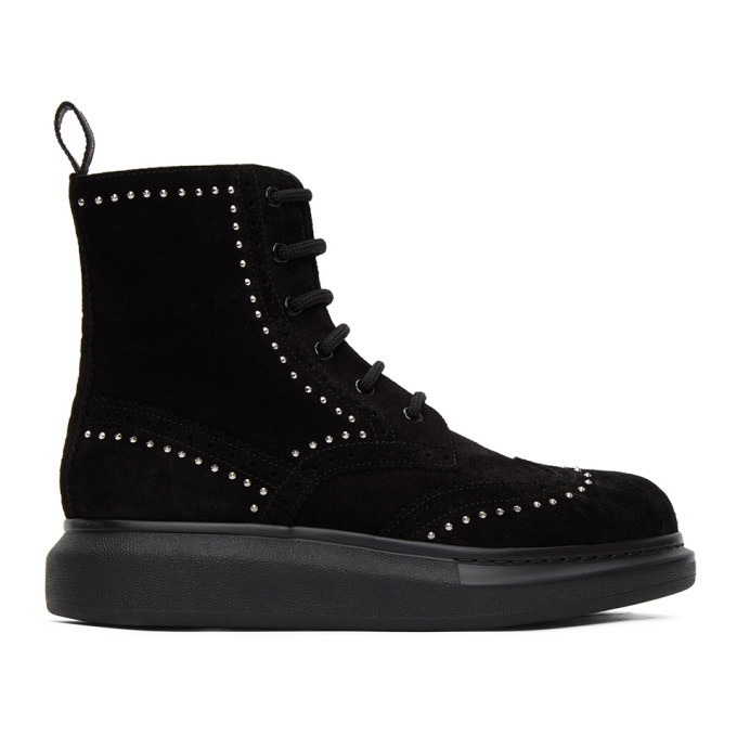 Photo: Alexander McQueen SSENSE Exclusive Black Suede Studded Hybrid Boots